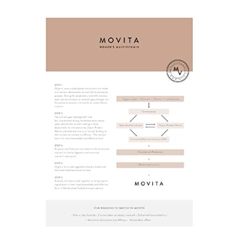 Movita Women's Daily Multivitamin - Whole Foods, Vitamins, and Minerals - Organic, Gluten-Free, & Non-GMO - Monthly Supply (Glass)