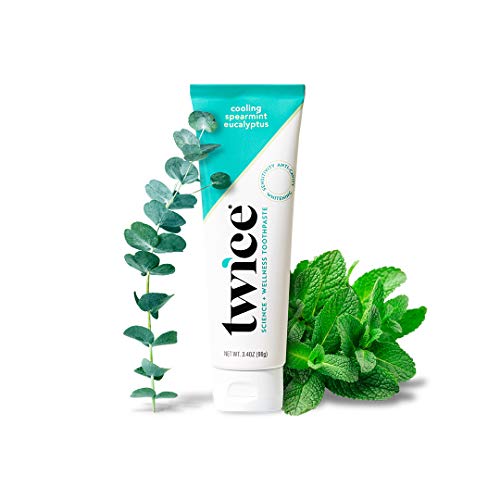 Twice Vegan Toothpaste for Sensitive Teeth and Gums and Teeth Whitening Toothpaste - SLS Free Toothpaste with Fluoride and Cavity Protection - (Cooling Spearmint Eucalyptus) (1-Pack)