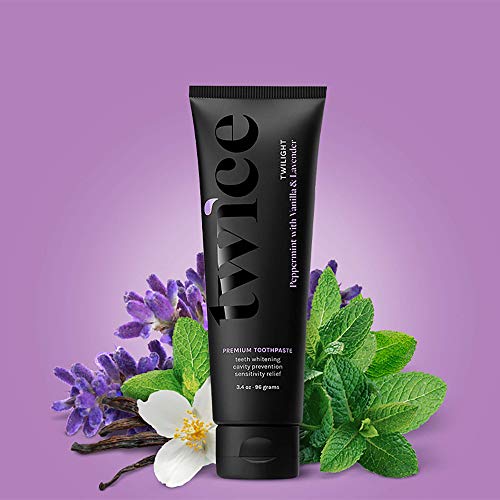Twice Toothpaste Sensitive Teeth Whitening with Cavity Protection - SLS Free Toothpaste with Fluoride for Tooth Remineralization - (Wintergreen Peppermint + Lavender Mint Bundle) (2-Pack)
