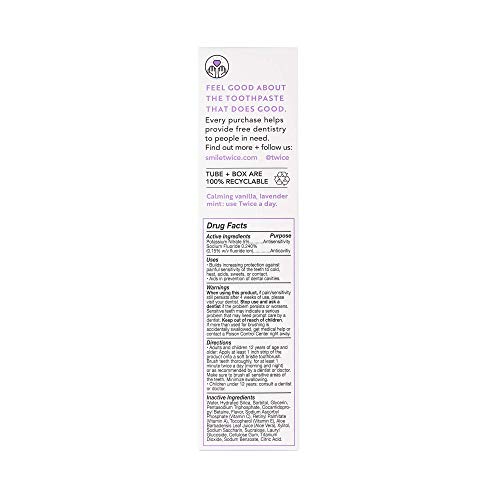 Twice Toothpaste Sensitive Teeth Whitening with Cavity Protection - SLS Free Toothpaste with Fluoride for Tooth Remineralization - (Wintergreen Peppermint + Lavender Mint Bundle) (2-Pack)