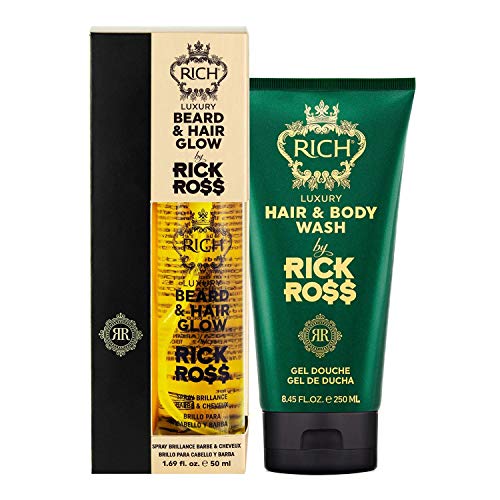RICH by Rick Ross Luxury 2-piece Beard, Hair & Body Care Set for Men – Beard & Hair Glow and Hair & Body Wash