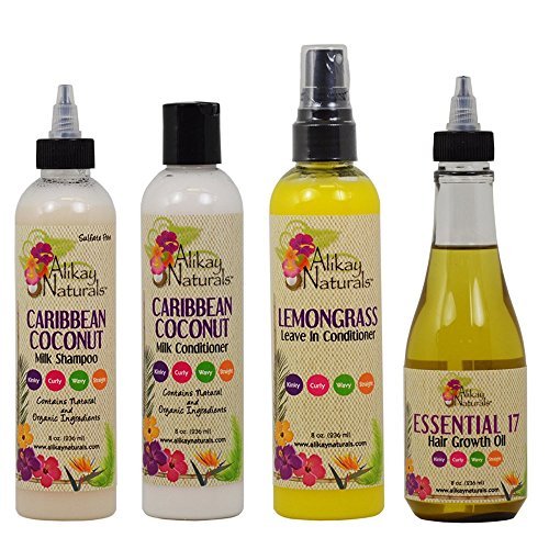 Alikay Naturals Caribbean Coconut Milk Shampoo + Conditioner + Lemongrass Leave In Conditioner + Essential 17 Hair Growth Oil 8oz "Set" - Duafe Beauty Collective