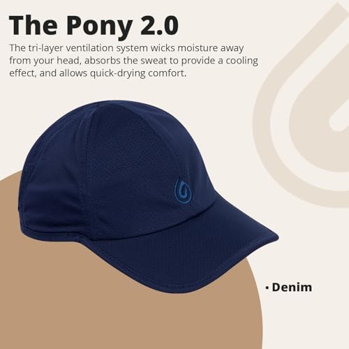 Gymwrap Pony 2.0 Sweat-Wicking Ponytail Hat for Women - Adjustable Baseball Cap for Running, Workouts, Tennis & Outdoors Denim
