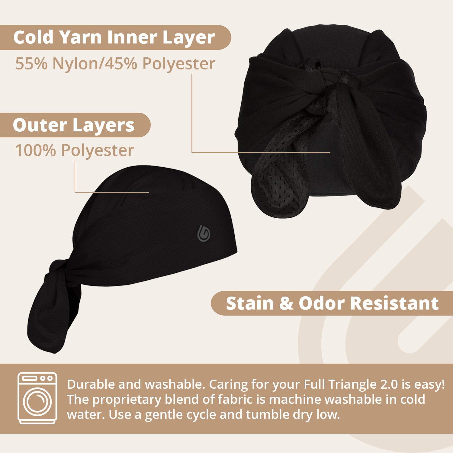 Full Triangle 2.0, Tri-Layer EvapoCOOL Ventilation Technology, Adjustable Tie Full Coverage Bandana, Moisture-Wicking, Cooling Headwrap