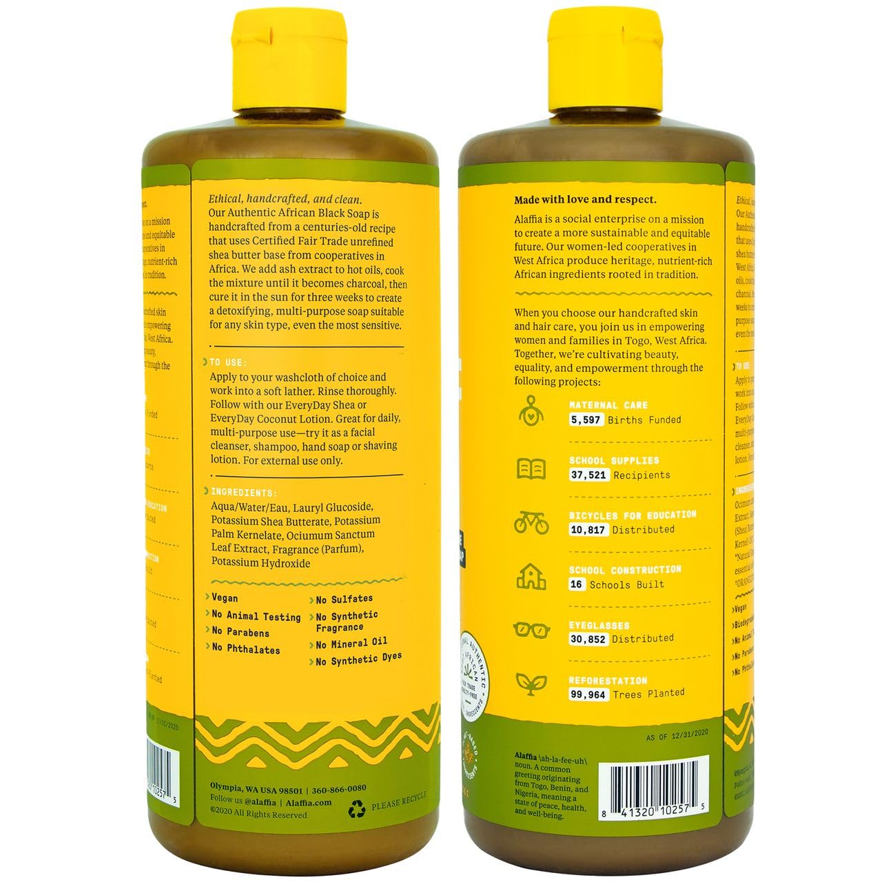 Alaffia Authentic African Black Soap Variety 2-Pack – All-In-One Liquid Soap, Travel-Size Eucalyptus Tea Tree + Full-Size Hemp Olive Leaf Body Wash, Face Wash, Shampoo, Shaving Soap