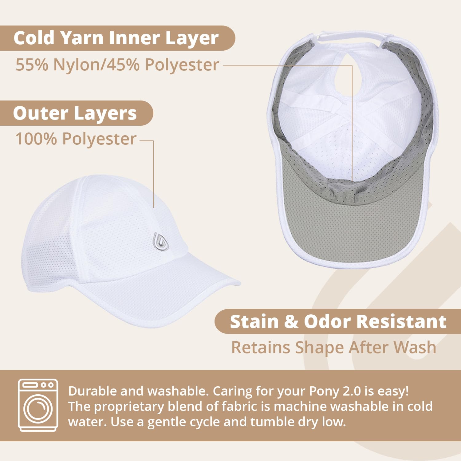 Gymwrap Pony 2.0 Sweat-Wicking Ponytail Hat for Women - Adjustable Baseball Cap for Running, Workouts, Tennis & Outdoors White