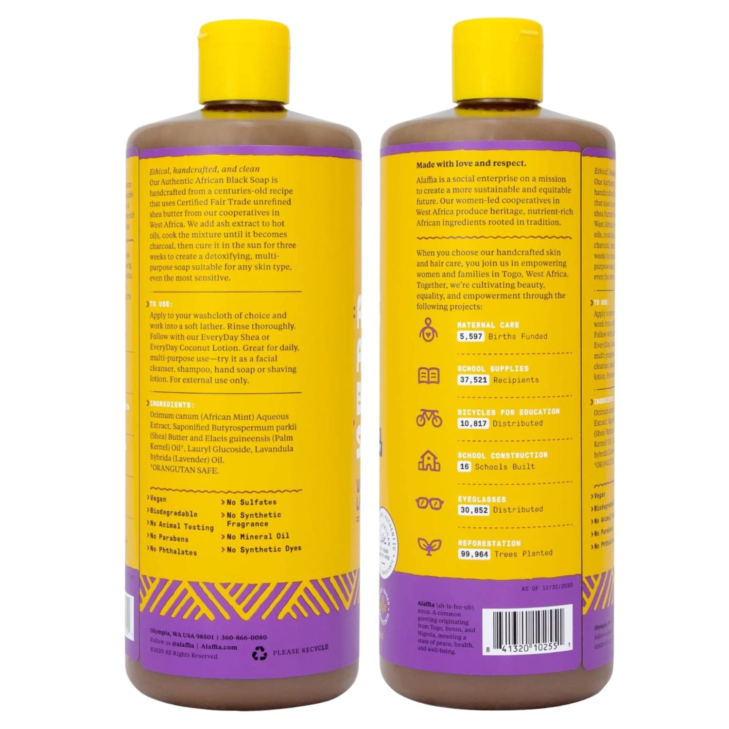 Alaffia Authentic African Black Soap Variety 2-Pack – All-In-One Liquid Soap, Travel-Size Eucalyptus Tea Tree + Full-Size Wild Lavender Body Wash, Face Wash, Shampoo, Shaving Soap