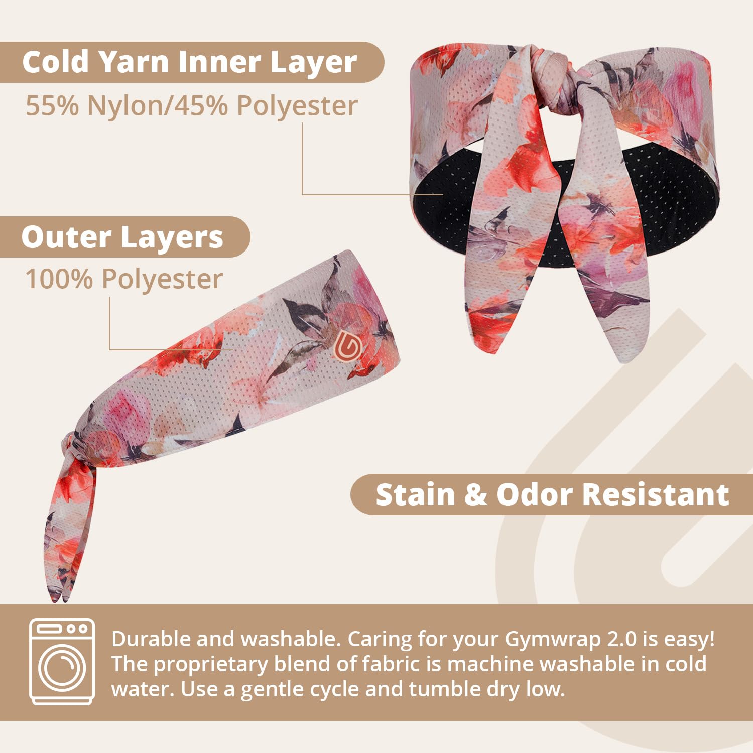 Gymwrap 2.0, Tri-Layer EvapoCOOL Ventilation Technology, Adjustable Tie Custom Fit, Moisture-Wicking, Cooling Headwrap