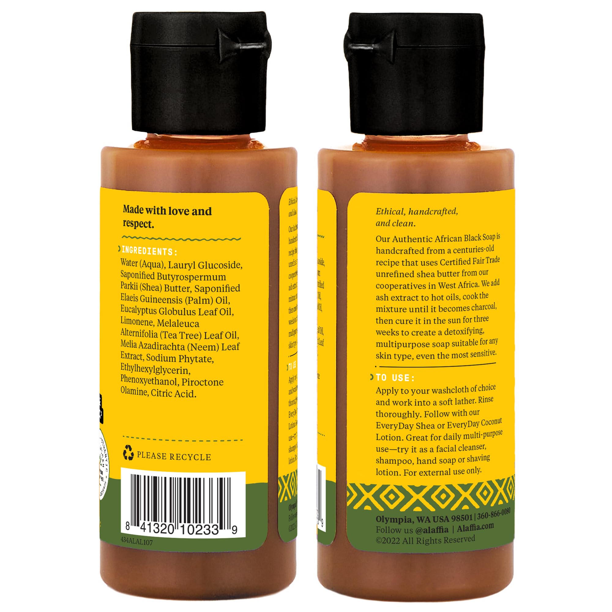 Alaffia Authentic African Black Soap Variety 2-Pack – All-In-One Liquid Soap, Travel-Size Eucalyptus Tea Tree + Full-Size Wild Lavender Body Wash, Face Wash, Shampoo, Shaving Soap