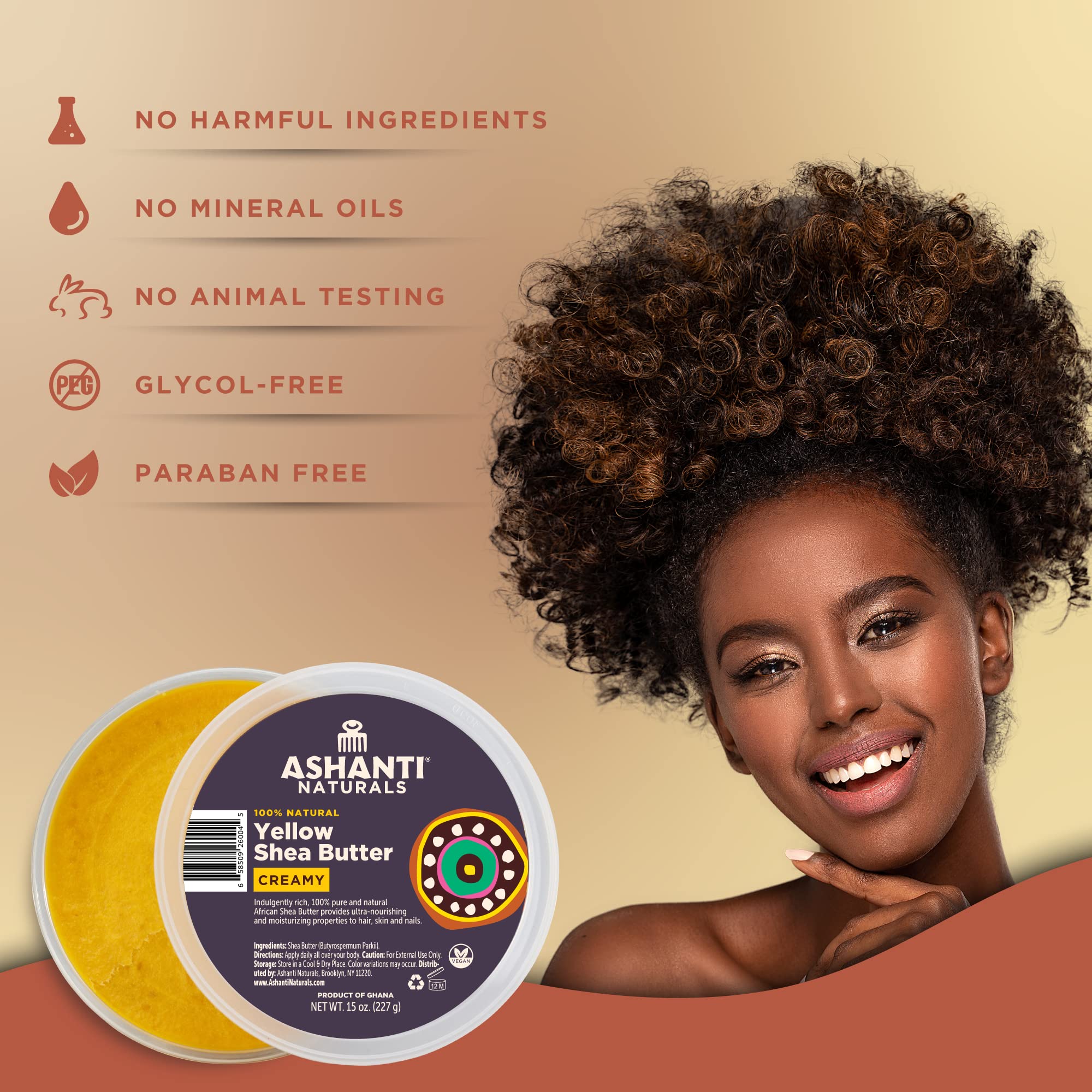 Ashanti Naturals Yellow Raw Shea Butter | Unrefined African Shea Butter | Creamy Moisturizer for Easy Application - 15 oz