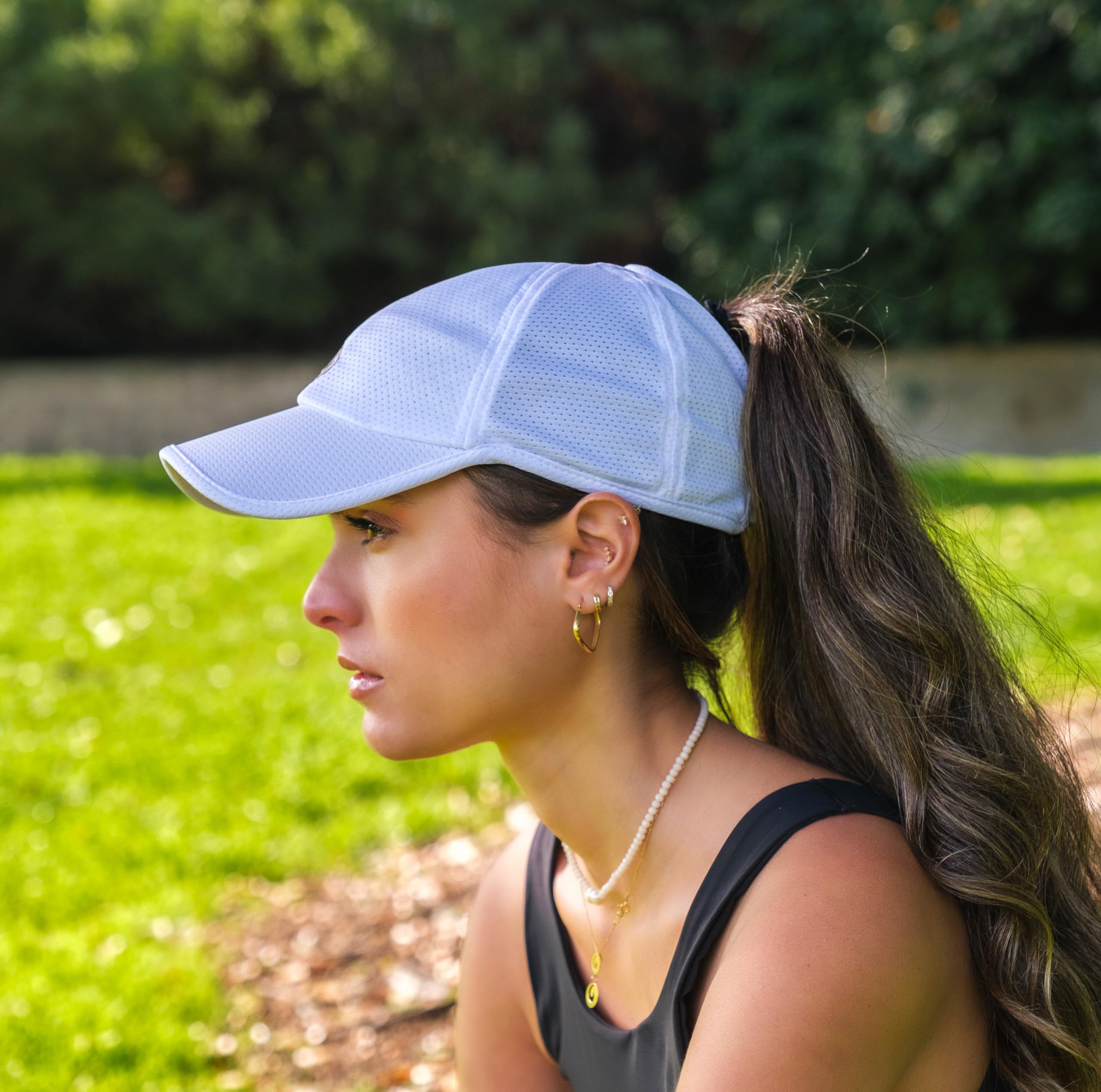 Gymwrap Pony 2.0 Sweat-Wicking Ponytail Hat for Women - Adjustable Baseball Cap for Running, Workouts, Tennis & Outdoors White