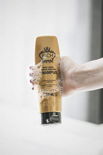 RICH Pure Luxury Intense Moisture Shampoo with Hydrolyzed Keratin and Wheat Protein for All Hair Types - Smoothing & Hydrating - Prevents Breakage, Heat Damage & Frizz, 8.45 Fl oz