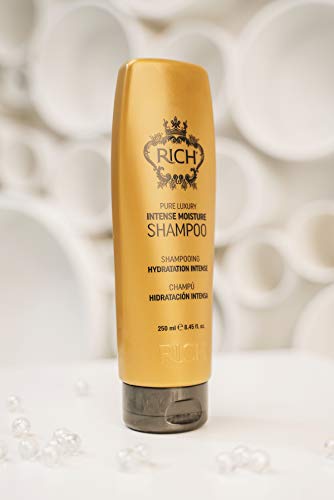 RICH Pure Luxury Intense Moisture Shampoo with Hydrolyzed Keratin and Wheat Protein for All Hair Types - Smoothing & Hydrating - Prevents Breakage, Heat Damage & Frizz, 8.45 Fl oz