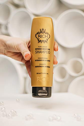 RICH Pure Luxury Intense Moisture Shampoo with Hydrolyzed Keratin and Wheat Protein for All Hair Types - Smoothing & Hydrating - Prevents Breakage, Heat Damage & Frizz, 8.45 Fl oz