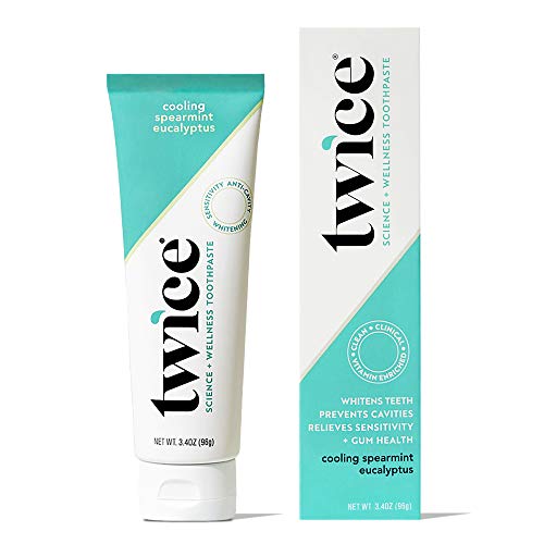 Twice Vegan Toothpaste for Sensitive Teeth and Gums and Teeth Whitening Toothpaste - SLS Free Toothpaste with Fluoride and Cavity Protection - (Cooling Spearmint Eucalyptus) (1-Pack)