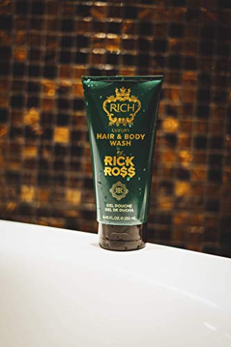 RICH by Rick Ross Luxury 2-piece Hair & Body Care Set for Men –Hair & Body Wash and Golden Beard & Hair Brush