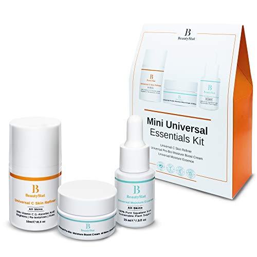 BeautyStat Mini Universal Essentials Skin Care Kit - 3 in 1: Universal C Skin Refiner + Universal Pro Bio Moisture Boost Cream + Universal Moisture Essence | Created by a Veteran Cosmetic Chemist