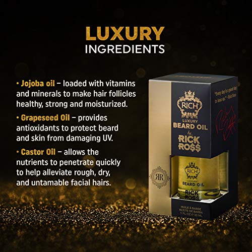 RICH by Rick Ross Luxury Beard Oil for Men With Jojoba & Castor Oil - Conditions & Softens Your Beard and Mustache - Reduces Beard Itch, 1 Fl Oz