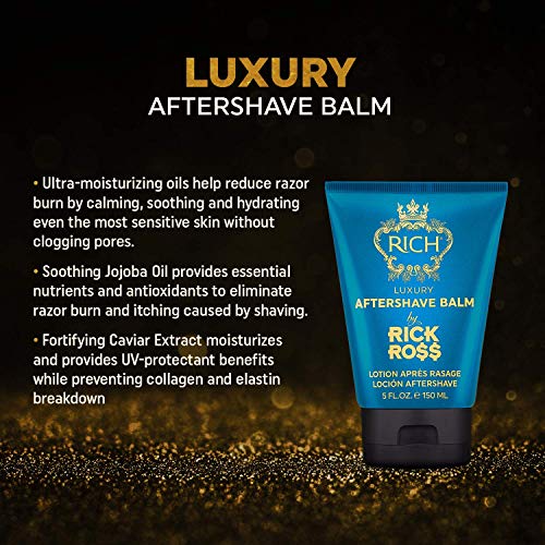 RICH by Rick Ross Luxury Aftershave Balm for Men with All Skin Types - Premium Aftershave Lotion - Soothes, Moisturizes & Calms Face to Prevent Razor Burns, 5 Fluid Ounces