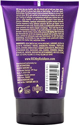 RICH by Rick Ross Luxury Styling Gel for Men with All Hair Types - Rejuvenating & Smoothing - Tames Frizz & Adds Shine - Medium hold, Glossy Finish, 5 Fl oz