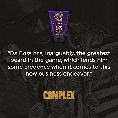 RICH by Rick Ross Luxury Styling Gel for Men with All Hair Types - Rejuvenating & Smoothing - Tames Frizz & Adds Shine - Medium hold, Glossy Finish, 5 Fl oz