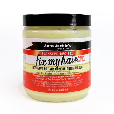 Aunt Jackie's Flaxseed Recipes Fix My Hair, Intensive Repair Conditioning Masque, Helps Prevent and Repair Damaged Hair, 15 Ounce jar - Duafe Beauty Collective